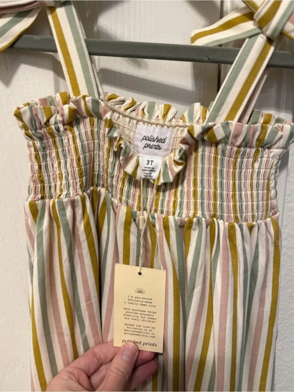 Girls Striped Bow-Shoulder Casual Sundress in Pink, Green & White